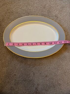 Royal Jackson Elegant Gray and Gold Trim Oval Serving Platter - Home Dining